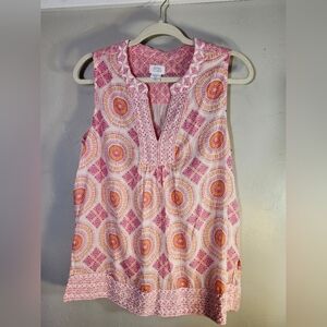 Sigrin Olsen Embroidered Sleeveless Pink and Orange Patterned Top